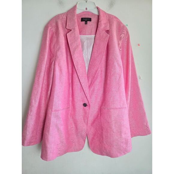 Talbots Plus Women Pink Twill 100% Linen Single Button Lined Blazer size 20W - Picture 2 of 9